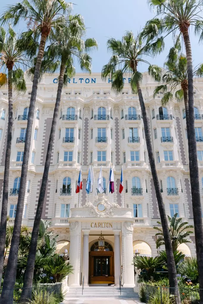 Iconic architecture of the Carlton Cannes during a luxury Côte d’Azur wedding, captured in an editorial style by Alex West Photography